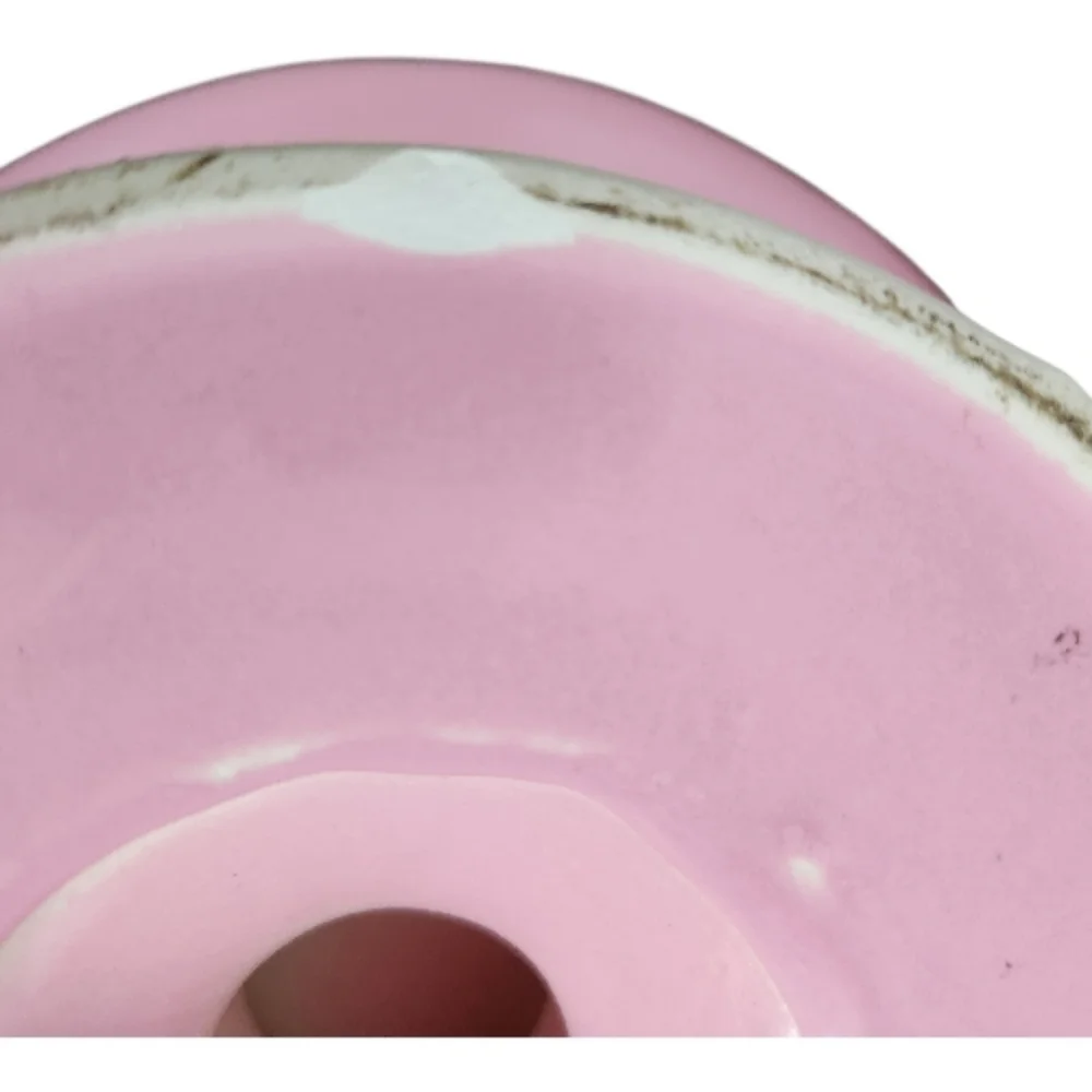 HULL POTTERY Vintage Pink and White Scallop Edge Pedestal Cake Stand - Picture 4 of 5